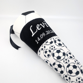 Preview: Schultüte 70 cm Fußball schwarz