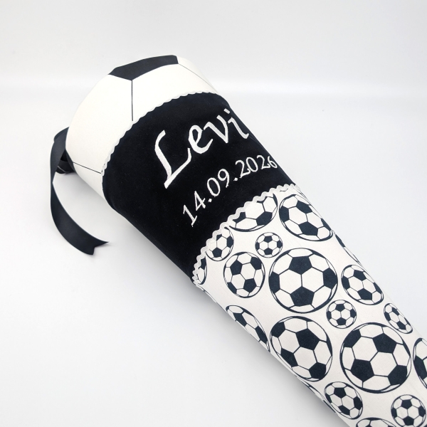Schultüte 70 cm Fußball schwarz
