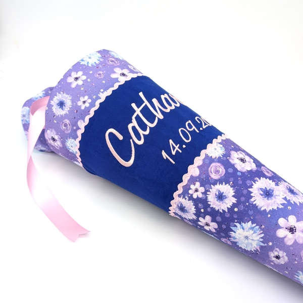 Schultüte 70 cm Blumen blau