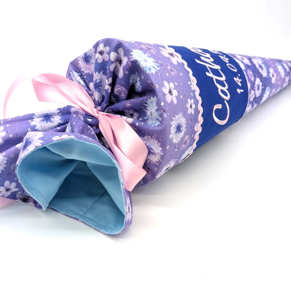 Schultüte 70 cm Blumen blau